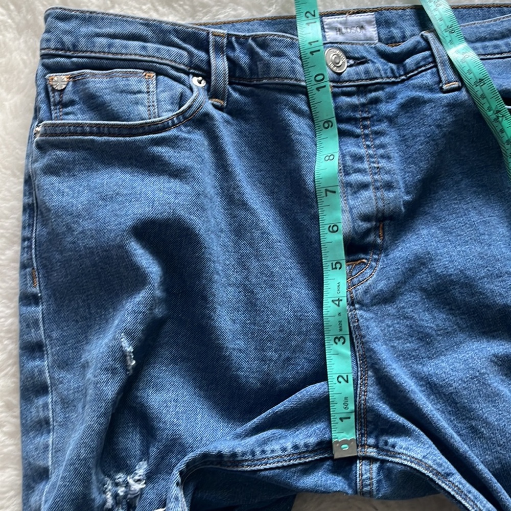 Hudson Riley Luxe Crop Relaxed Straight Raw Hem Button Fly Distressed Jeans 32 - Picture 6 of 15